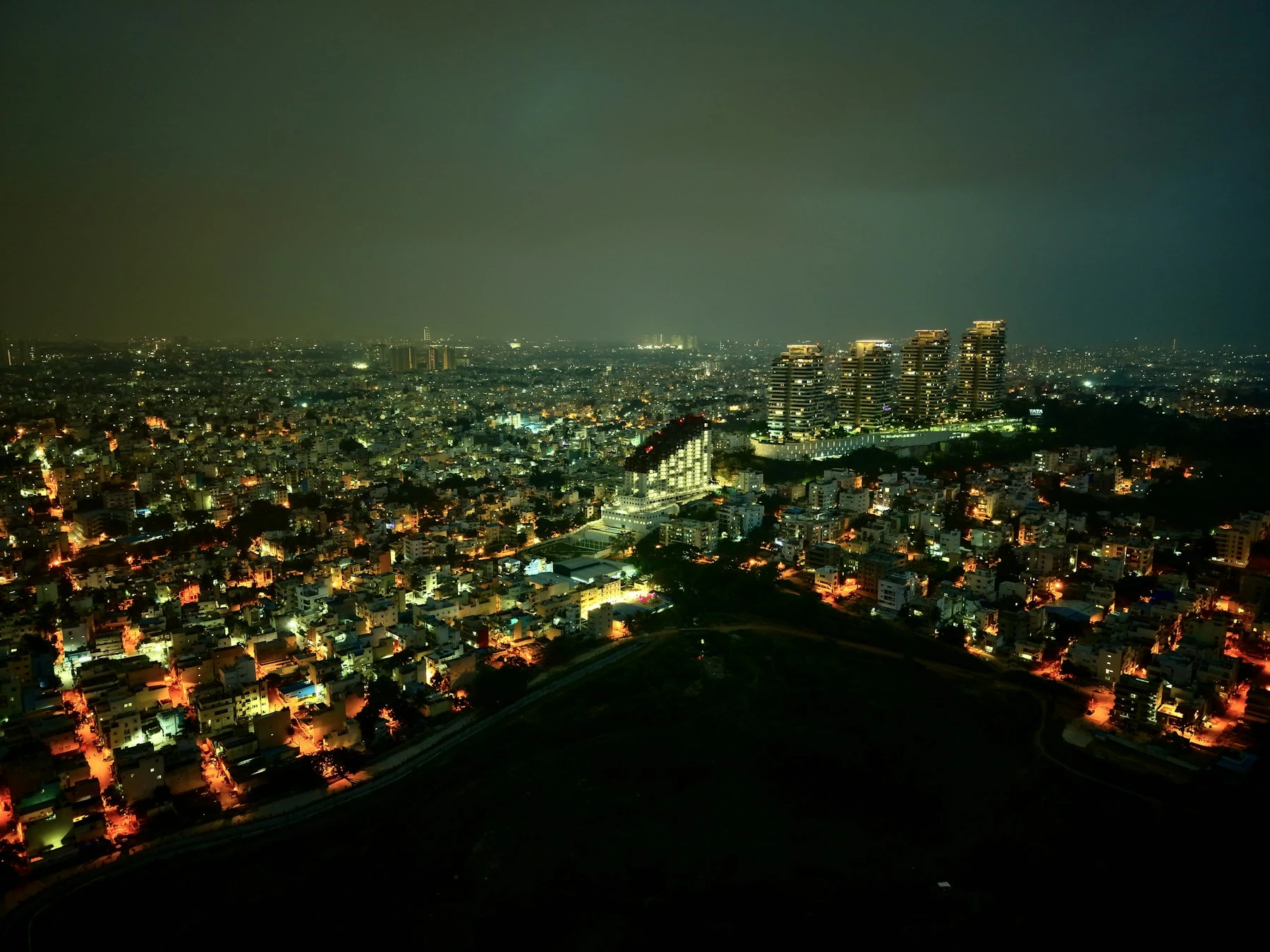 The Promont towers and Bengaluru skyline at night in Bangalore