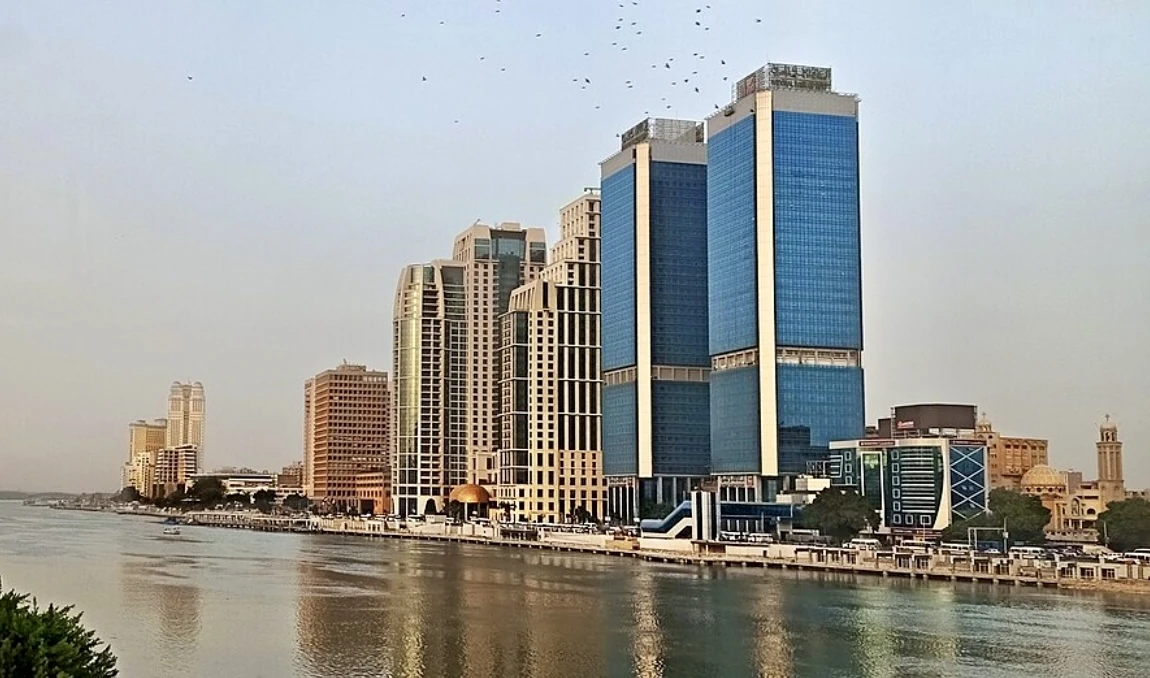 Cairo Nile waterfront skyline in Cairo