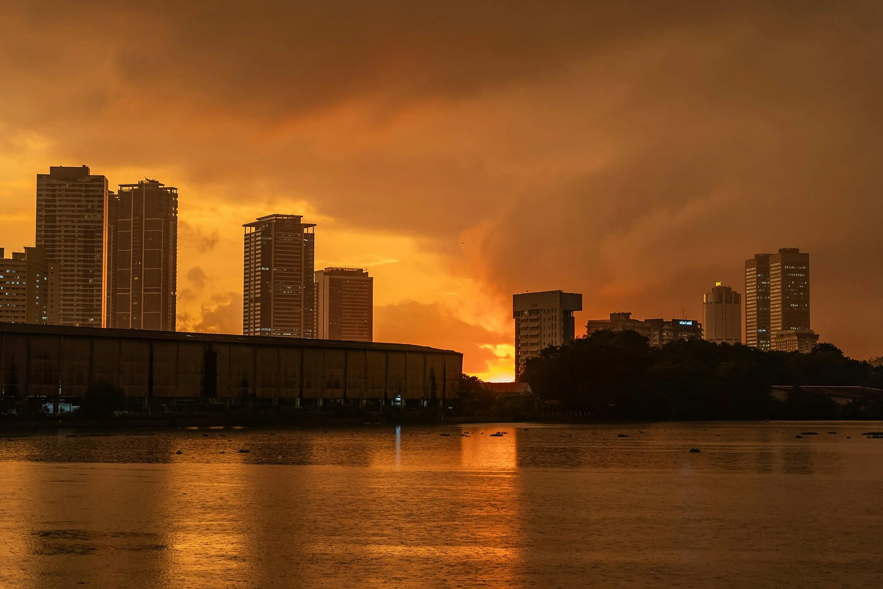 Colombo waterfront skyline at dusk in Colombo