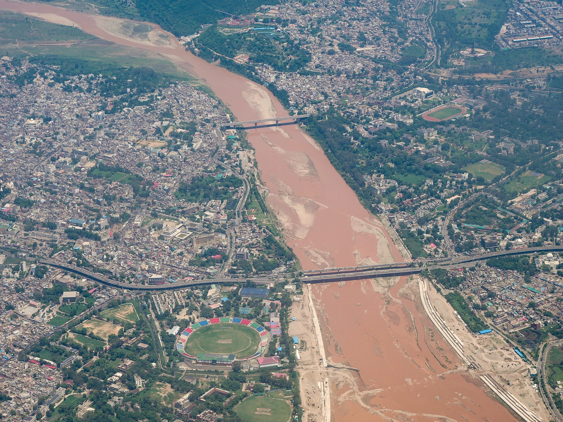 Tawi River bridges and Jammu city in Jammu